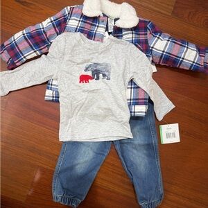 Little Me Plaid Jacket and Gray Bear Set